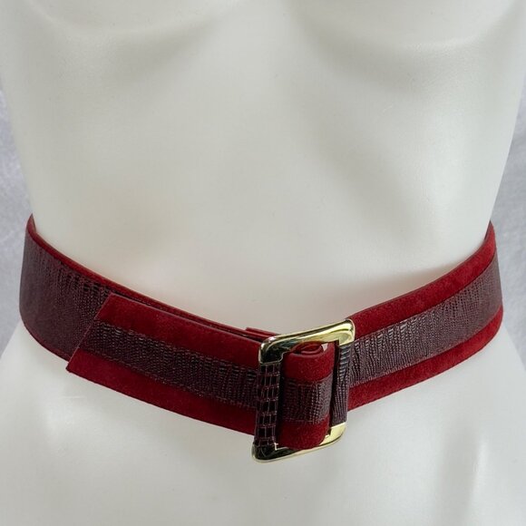 Vintage Milor Red Leather Snake Embossed Belt With Leather Covered  Gild-Tine  B - Picture 1 of 12